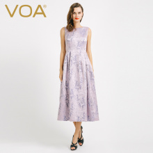 VOA粉紫薰衣草色织真丝圆领无袖高腰口袋公主裙礼服连衣裙A6707图片