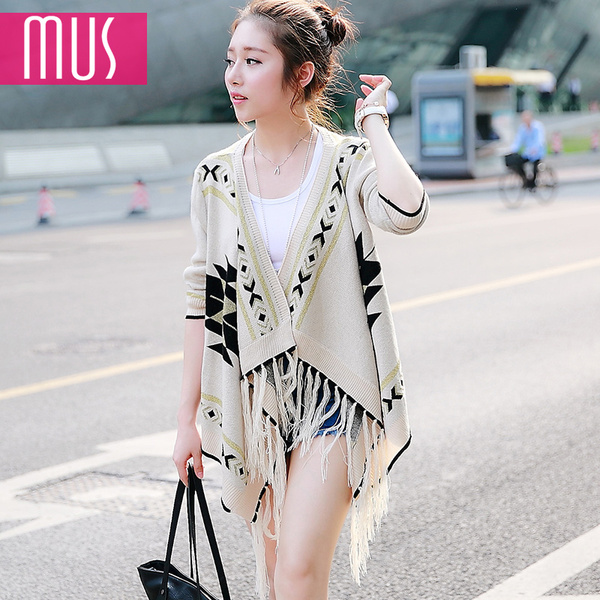 正品披肩 <em>2015</em>秋装 <em>韩版 宽松</em>流苏<em>针织</em>衫 女装