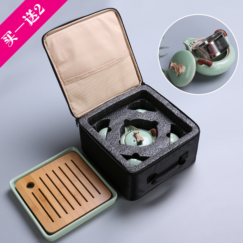 便携茶具户外快客旅行车载正品汝窑功夫办公陶瓷茶具套装一壶二杯