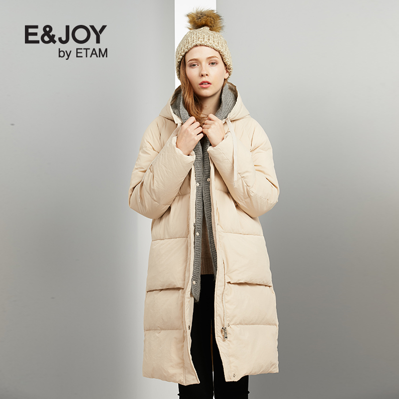 etam/艾格e&joy2016冬新品可脱卸帽子纯色羽绒服160835006