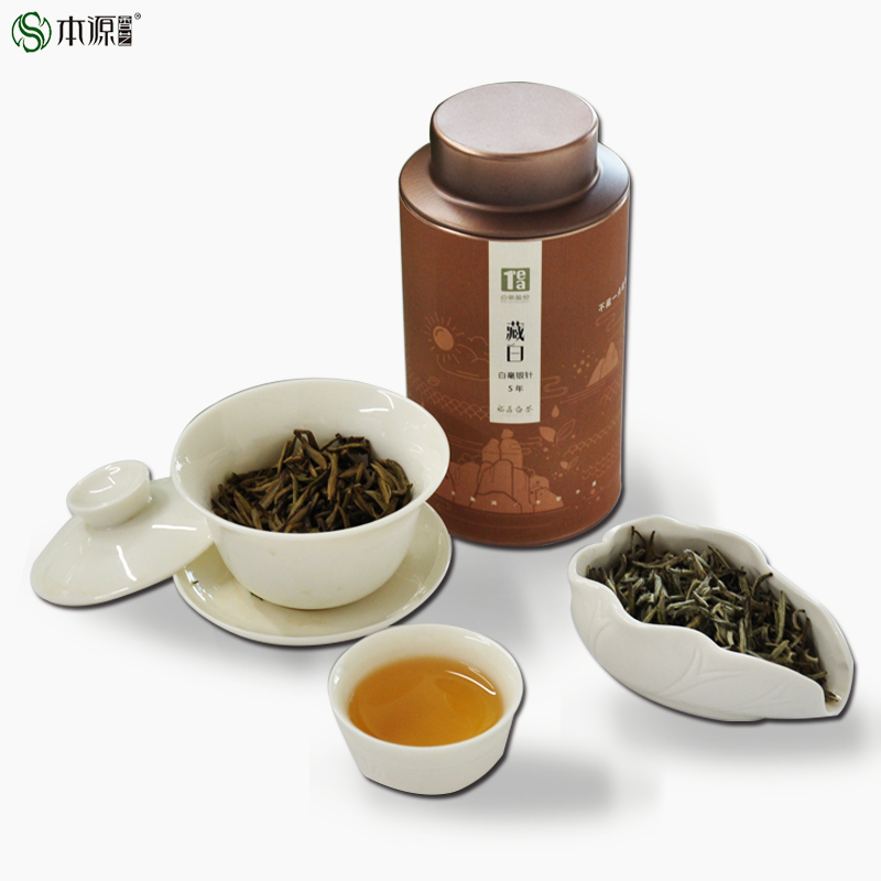 本源香艺福鼎白茶白茶之心藏白系列5年白毫银针罐装茶50g包邮