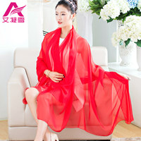 上海故事丝巾大红色围巾女冬季春秋纯色雪纺长