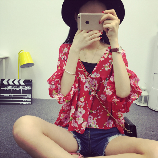 热销雪纺衫 新款 短袖 上衣大码 宽松打底 韩版