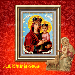 装饰画 圣母玛丽亚圣母圣心像天主教圣像圣像画圣母玛丽亚画像