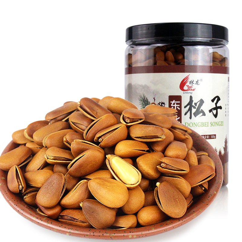 林龙 开口松子 东北特产坚果 野生笑口红松子果仁饱满 新货500g