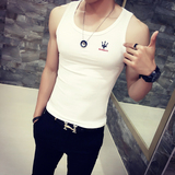 SANCHEN/三橙夏装 时尚印花修身潮背心 男士紧身运动汗背心 纯色