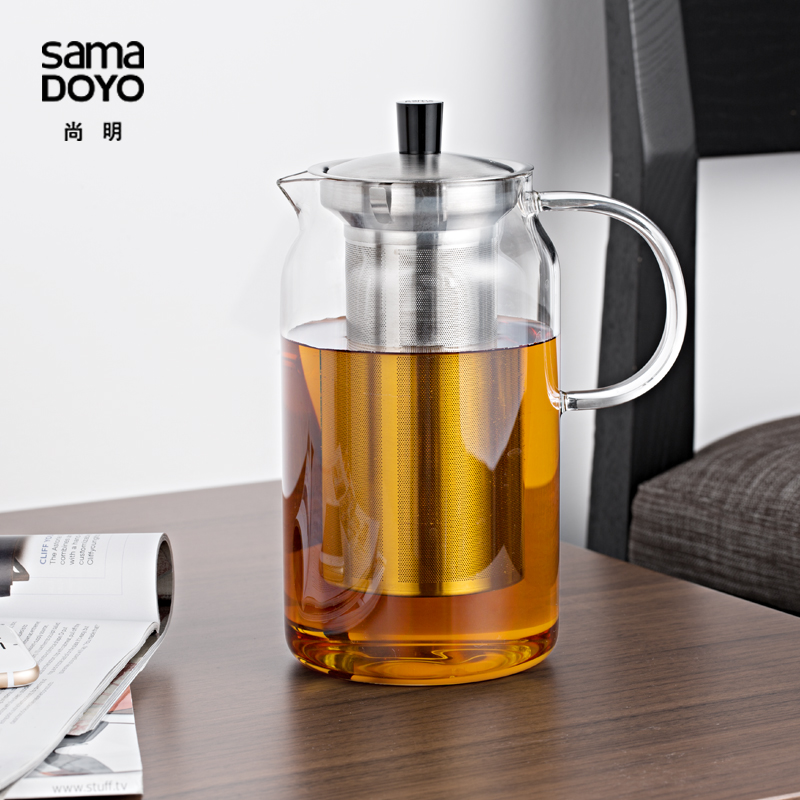 尚明耐热玻璃茶壶不锈钢过滤玻璃茶具家用花茶壶大容量泡茶器1.2L