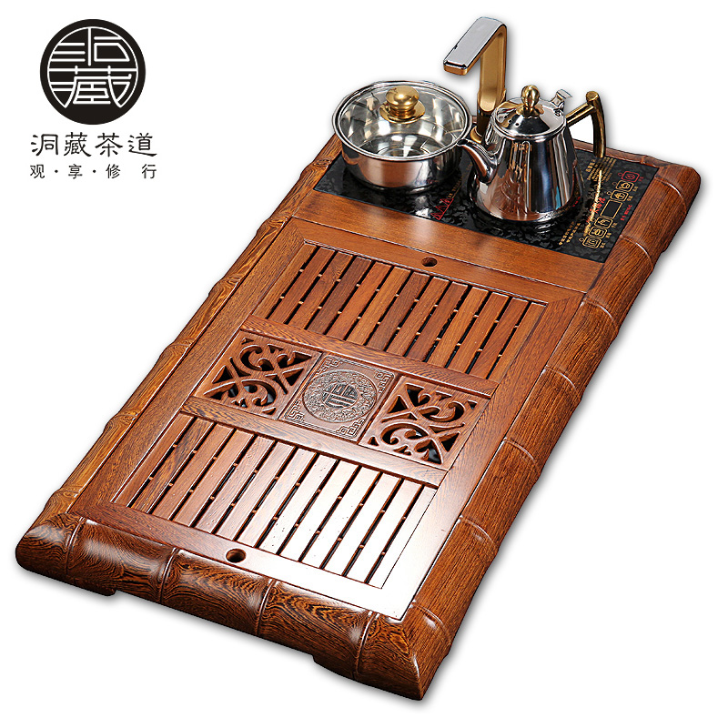 特价鸡翅木四合一茶盘实木茶海茶台电磁炉功夫茶具木制托盘