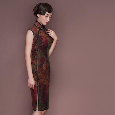 2017红馆旗袍夏季新款中长款月牙袖显瘦优雅女旗袍裙