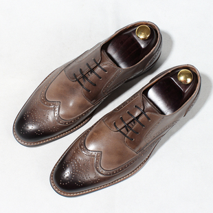 手工男士商务休闲皮鞋布洛克男鞋雕花复古真皮鞋英伦百搭尖头鞋子