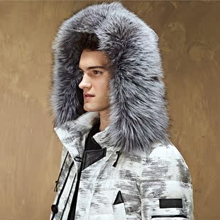 进口银狐大毛领雪山防寒服鹅绒羽绒服男