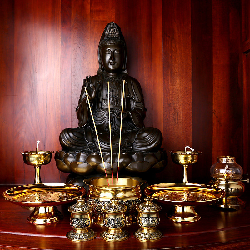 吉善堂 实用佛堂供奉用品佛教佛具套餐 铜香炉果盘油