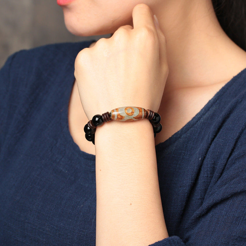 正品天然玛瑙九眼天珠手链男女士款黑玛瑙情侣手串韩版时尚礼物