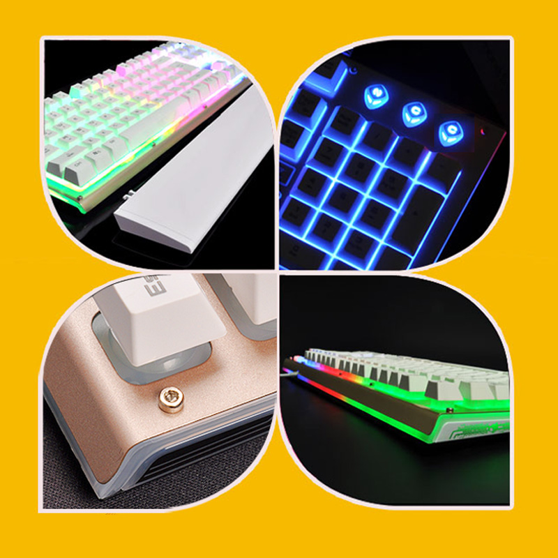 网吧合金金属台式背光健盘机械手感有线静音无声打字电脑游戏键盘