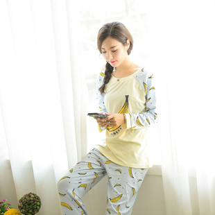 家居服 韩版香蕉可爱纯棉睡衣 睡衣女春秋季纯棉长袖卡通甜美家居服女