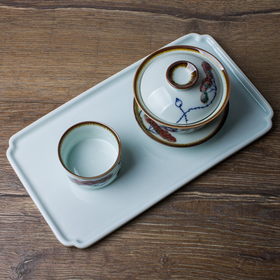 景德镇陶瓷茶盘 仿宋壶承茶台茶托盘 影青釉壶垫 功夫茶具干泡盘