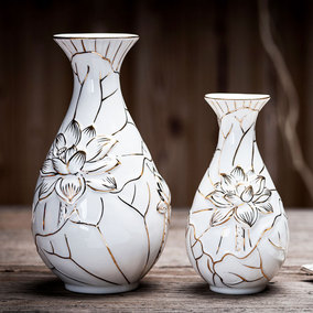 古菩 白瓷甘露瓶浮雕莲花供花瓶 供佛花瓶佛教用品观音净瓶