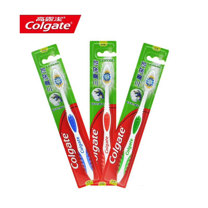 高露洁三重功效深洁中毛牙刷12支套装轻柔呵护牙龈按摩口腔清洁
