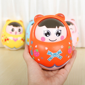 婴幼儿卡通不倒翁早教玩具趣味表情点头娃娃摇铃响铃彩色不倒翁