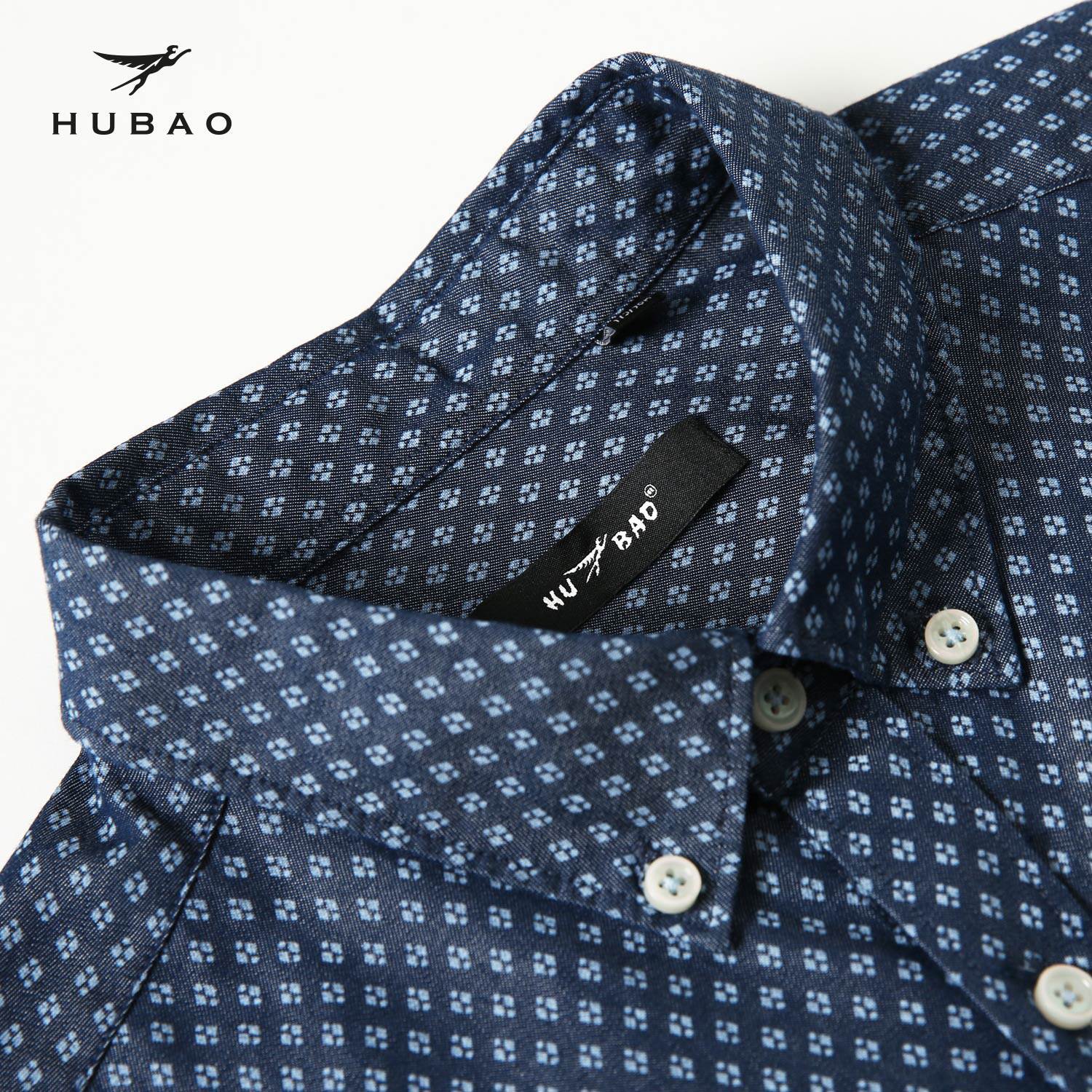 虎豹长袖衬衫男装春季新品 休闲修身时尚印花青年长袖衬衣 男