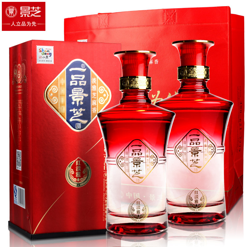 景芝酒一品景芝红淡雅52度500ml 国产高度芝麻香白酒双瓶礼袋盒装