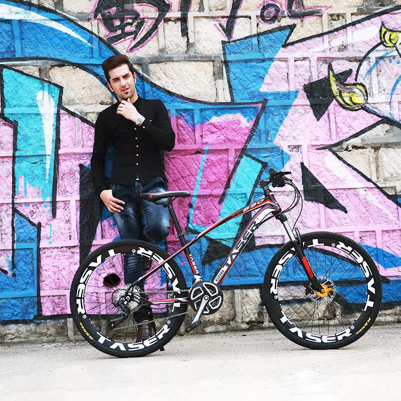 踏日高刀山地自行车21/24/27速双碟刹单车三刀一体轮越野自行车