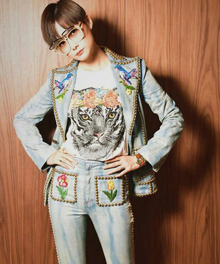 李宇春明星同款欧美新潮印花花环老虎头短袖t恤 白色棉t 宽松显瘦