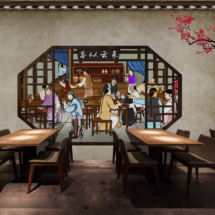 卡通美食墙纸餐厅奶茶咖啡馆小吃饺子馆披萨甜品店背景墙壁画壁纸