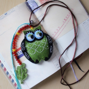 梨花又开 纯手工diy 不织布汽车挂件/内饰/布艺刺绣猫头鹰/包挂