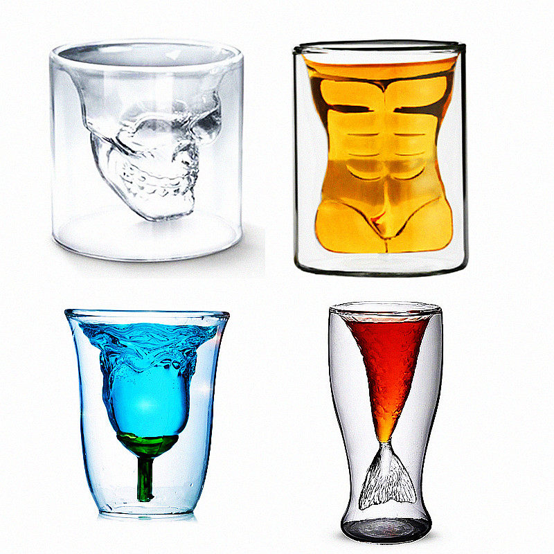 包邮创意人体玻璃杯高硼硅耐热双层水杯个性啤酒洋酒酒具红酒杯子