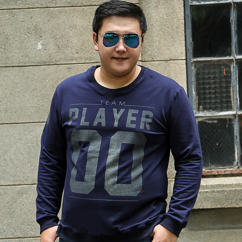 肥佬大码男装纯棉加肥加大号潮胖子长袖t恤胖哥哥男士宽松上衣秋