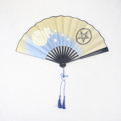 漂流家 阴阳师安倍晴明cos假发假毛 白蓝渐变中分安倍晴明扇子