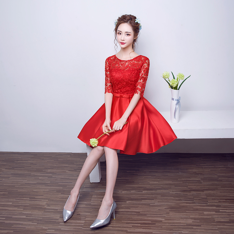 新娘结婚2017新款宴会订婚红色敬酒服婚礼秋冬季晚礼服女短款长袖