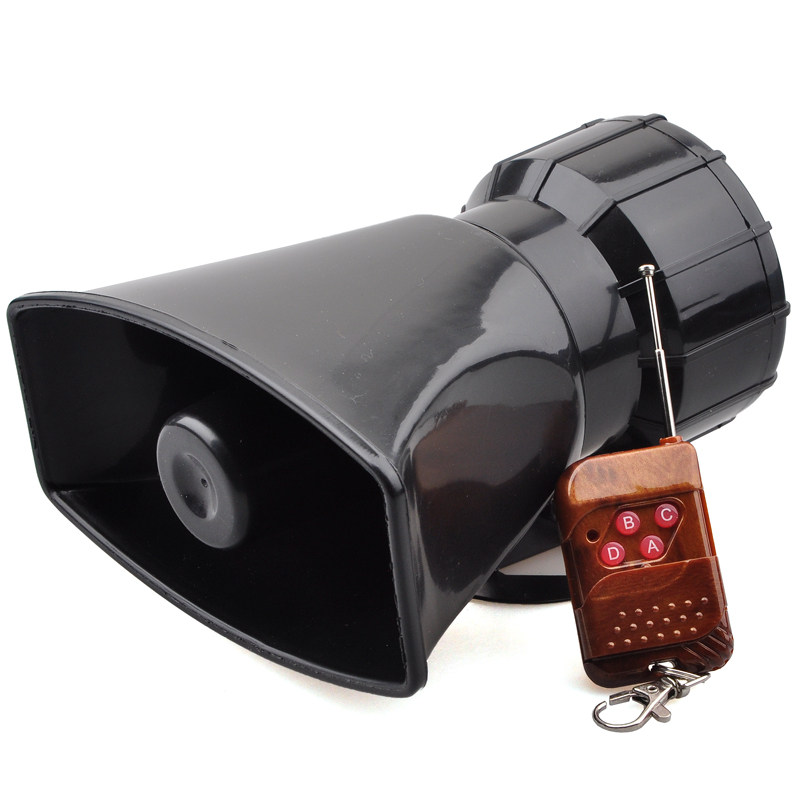 大功率100w汽车摩托无线音喇叭七音警报警笛12v带遥控器电动警报