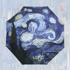 创意梵高星空油画伞黑胶太阳伞防晒防紫外线遮阳伞女三折叠晴雨伞