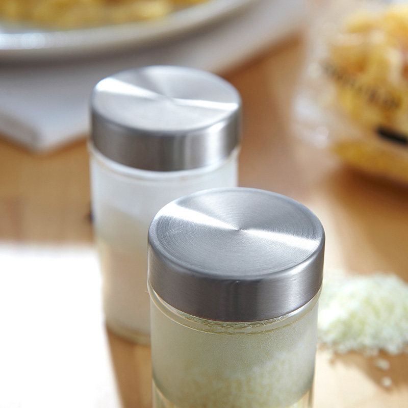 嘉森玻璃调味罐调料瓶两件套装圆形不锈钢厨房用品透明宜家盐罐子