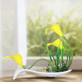 盆景 高仿真马蹄莲绢花假花客厅装饰绿色植物落地盆栽摆设盆景花 包邮