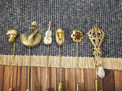 意大利vintage古董首饰宫廷宝石天鹅小提琴乐器男女复古胸领针a3