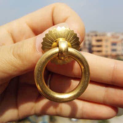 小铜拉手铜拉环圆环扣手仿古纯铜抽屉门把手橱药电视柜黄铜色拉环