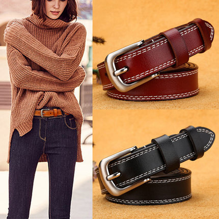 真皮皮带女潮纯牛皮2017新款休闲百搭时尚简约针扣牛仔裤装饰腰带_7折