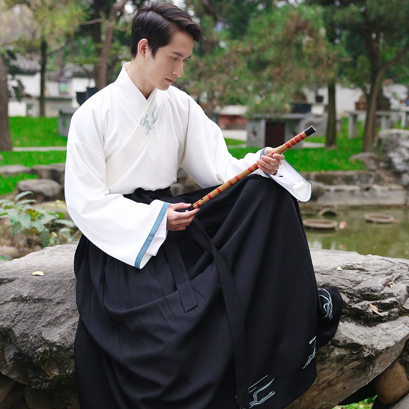 古装 黑色男士款 汉服男 直裾深衣华服唐装古装古代舞台演出服装