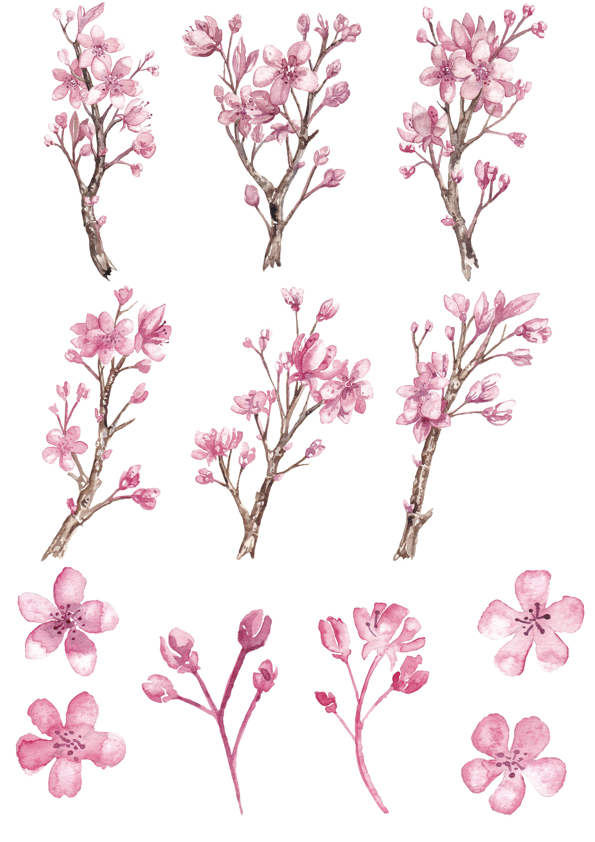 十里桃花系列 不干胶可爱a4打印贴纸 日记本手账装饰未裁剪贴画