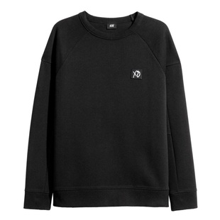 hm秋季新款男后背xo印花套头宽松秋冬休闲黑色卫衣包邮图案