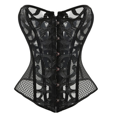 新款经典黑印花宫廷束腰马甲束胸衣 背带外穿婚纱塑身衣内衣1317_不