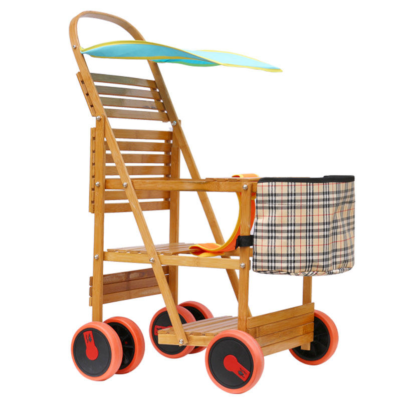 竹子手推车婴儿超轻便夏季宝宝四轮小推车儿童竹编减震万向轮餐车