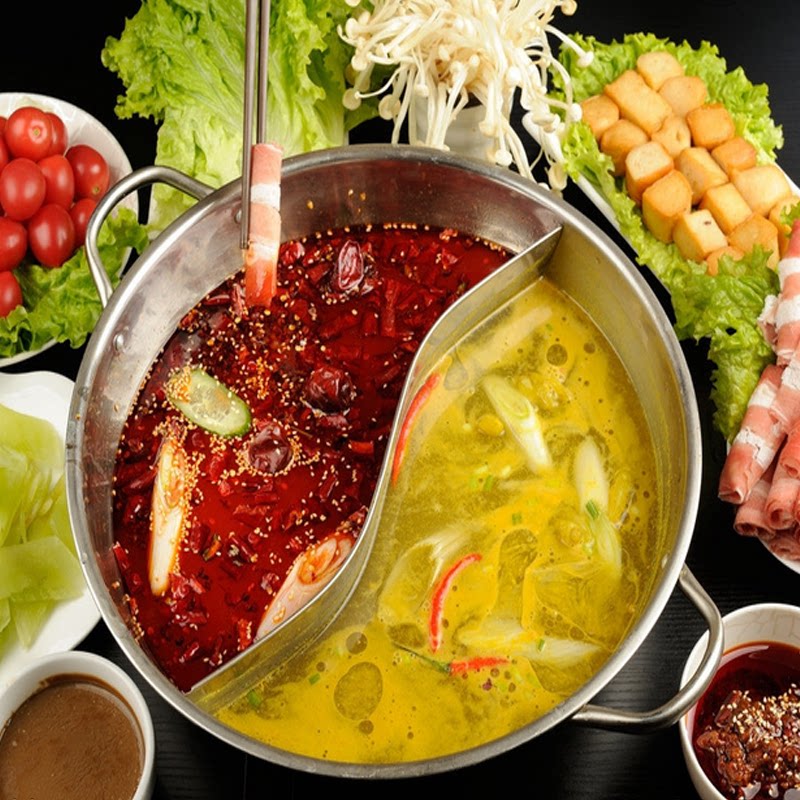 特厚鸳鸯火锅不锈钢s格小肥羊火锅盆电磁炉通用2格麻辣用盆清汤锅