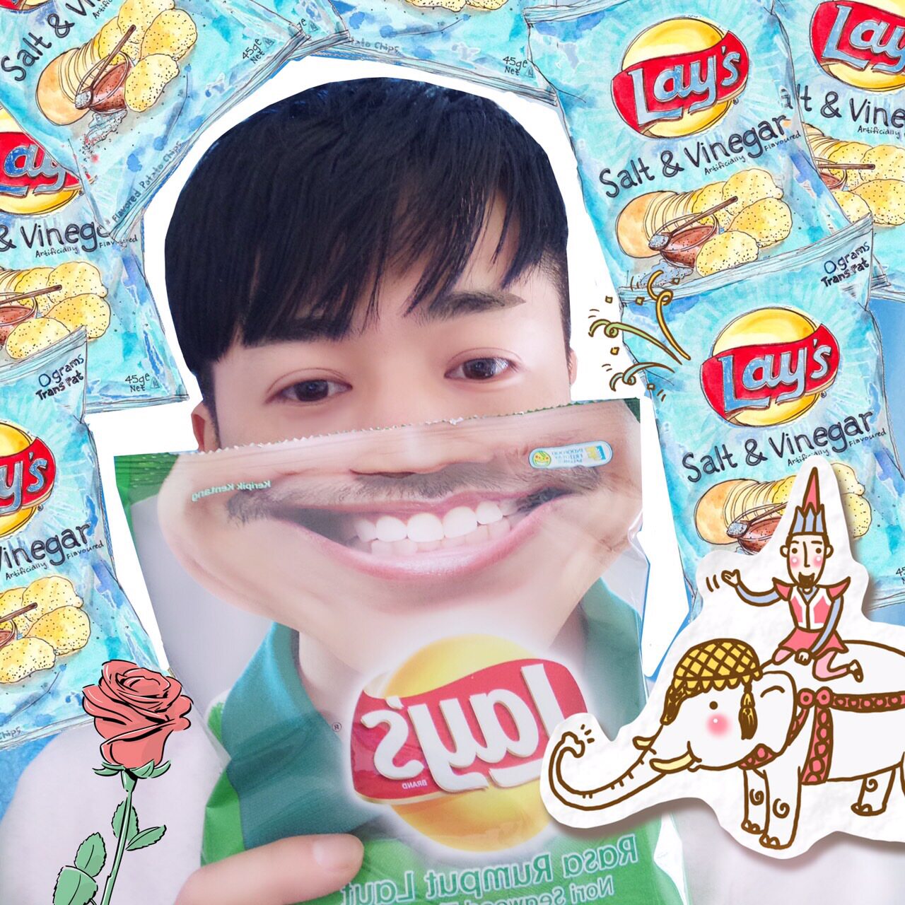 包邮印尼进口零食 lays乐事自拍笑脸/微笑薯片海苔味/蜂蜜牛油味