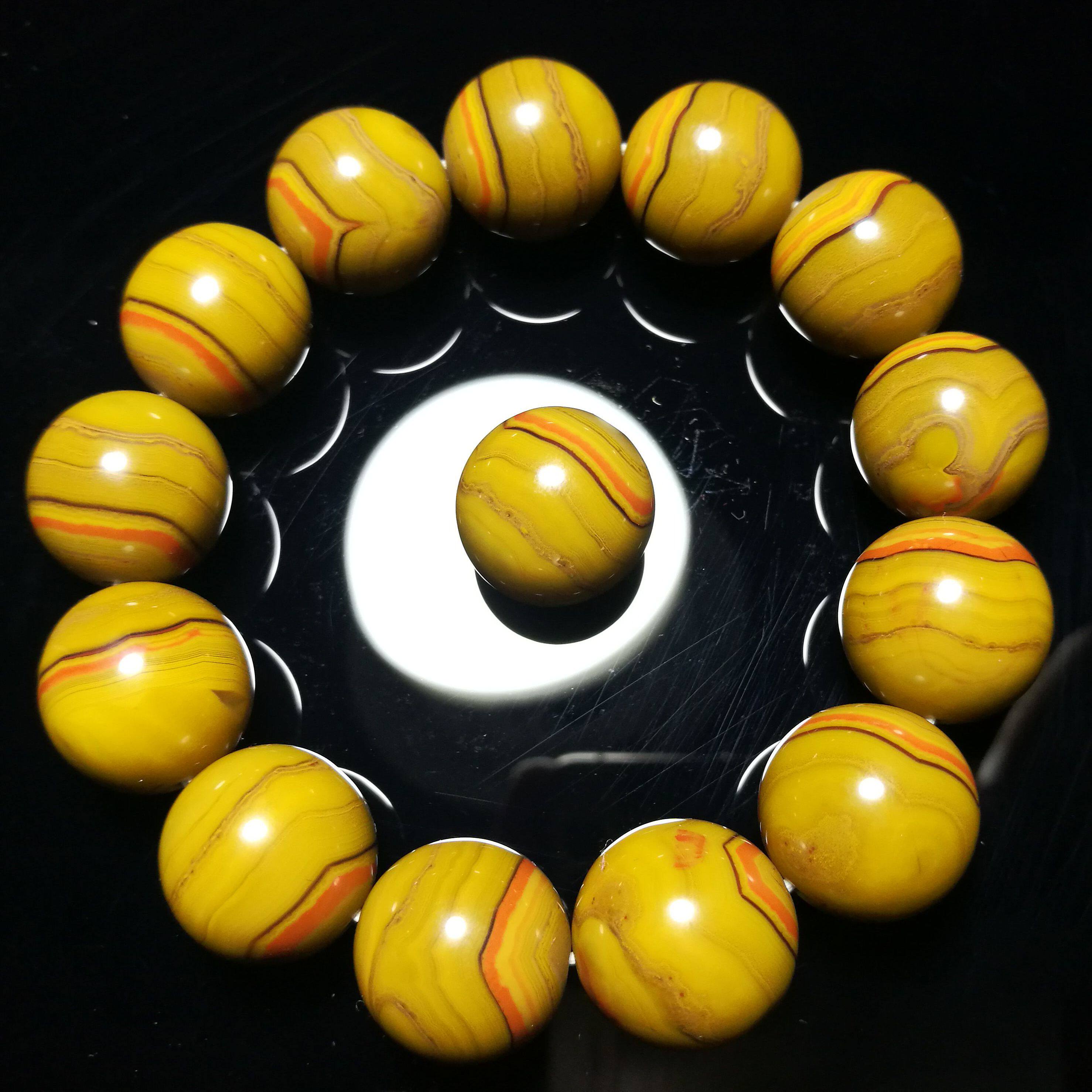 国海战国红玛瑙手链 鸡油黄同料单圈男战国红手串女饰品 包邮