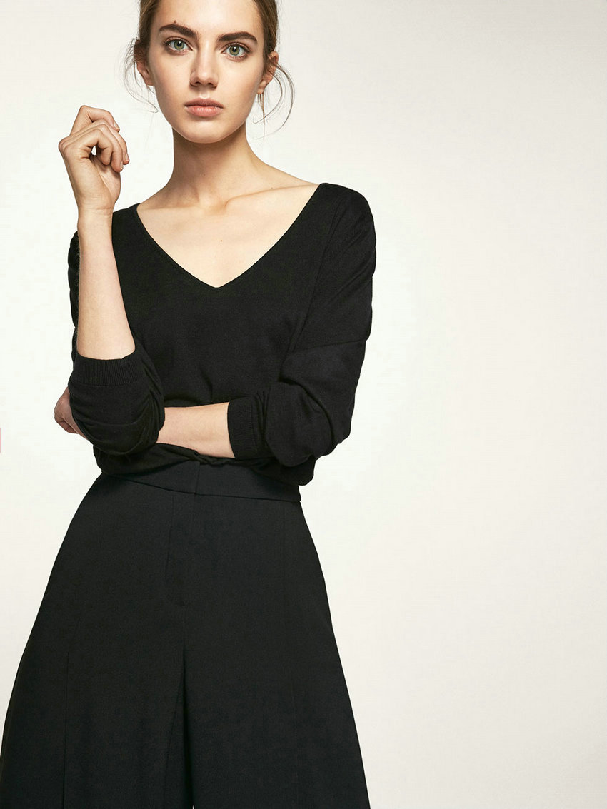 joyce西班牙代购 massimo dutti 17年春夏女装v领针织衫 5617570