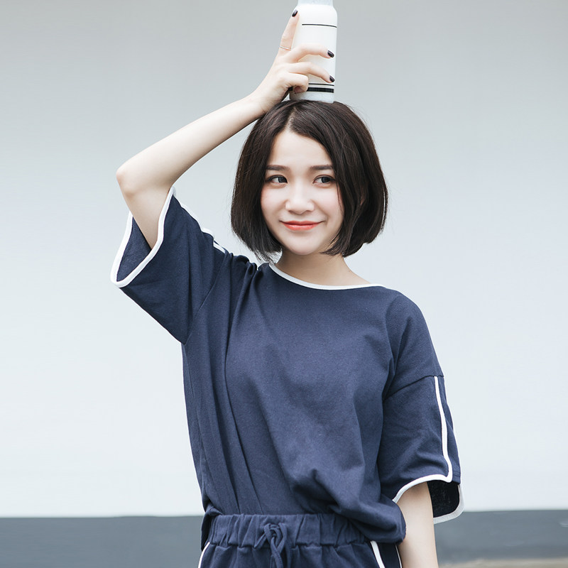 巧合/运动跑步休闲套装女夏 韩版宽松显瘦短袖t恤上衣短裤两件套